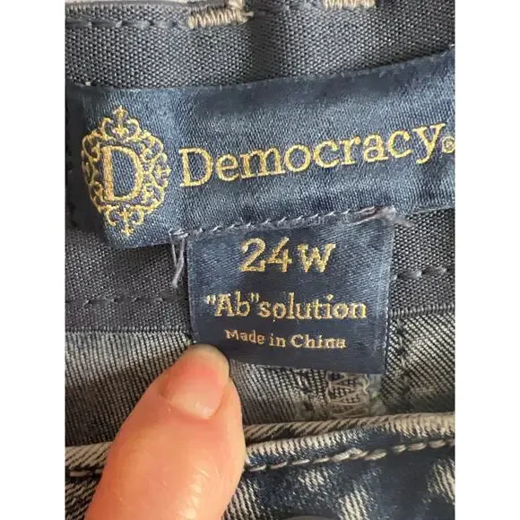 Democracy AB NEW jeans cropped cuffed elastic waist high-rise blue stretchy - Picture 6 of 8